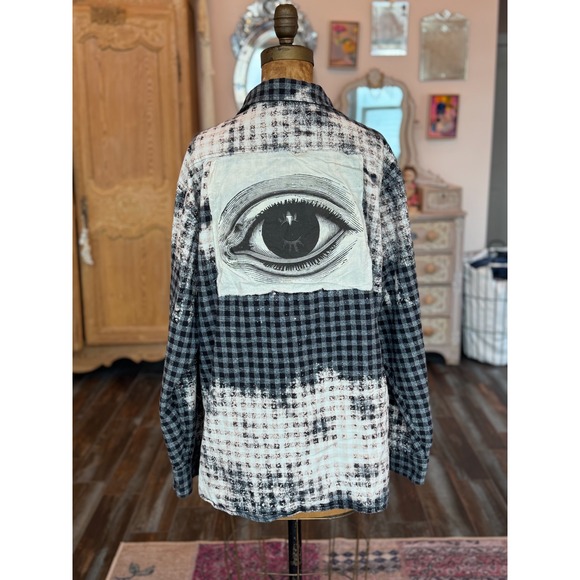 Upcycled/Reworked Flannel Shirt| Vintage Eye Patchwork| Cottage Core| XL - Picture 6 of 6